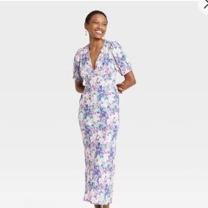 Women’s crepe puff short sleeve midi dress